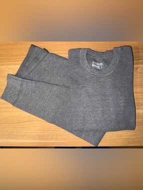 Big Kids Gray Thermal Ribbed Long Sleeve Top & Bottom Set in Large